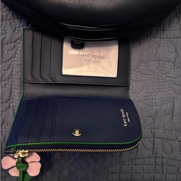 Kate Spade Navy and Pink Floral Shoulder Bag with matching wallet. - Picture 2 of 7